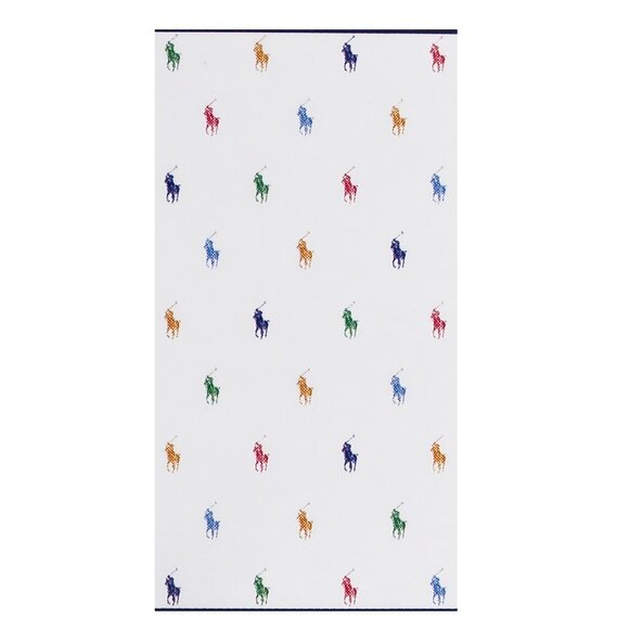NWT Ralph Lauren Beach Towel, White with Multi Pony, 100% Cotton 66"(L) x 35"(W) - Picture 1 of 3